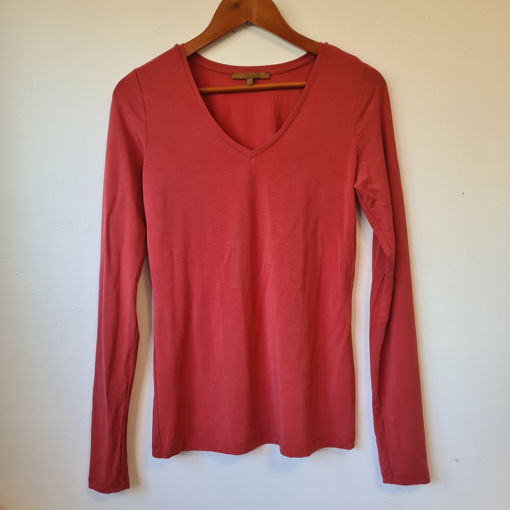 Cassis Women V-Neck Long Sleeve Top Size S/P Elegant Brick Red